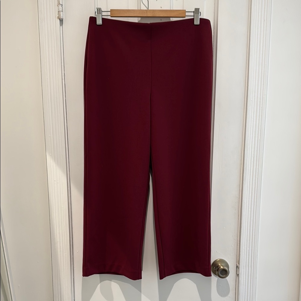 LOFT Burgundy Wide-Leg Cropped Pull-on Pants - Petite Medium